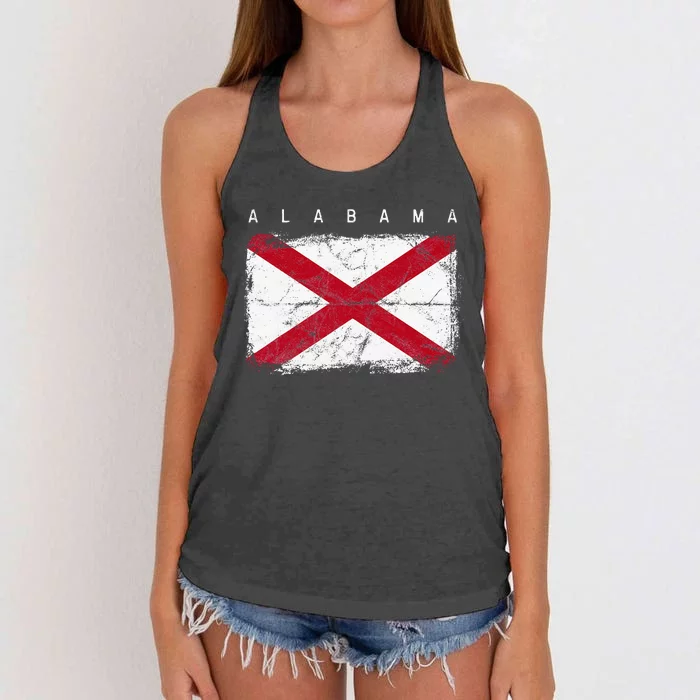 Alabama Vintage Distressed Home State Flag Design Women's Knotted Racerback Tank