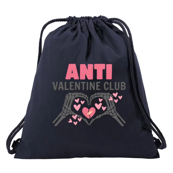 Anti Valentines Day Funny Skeleton Heart Anti Valentine Club Drawstring Bag