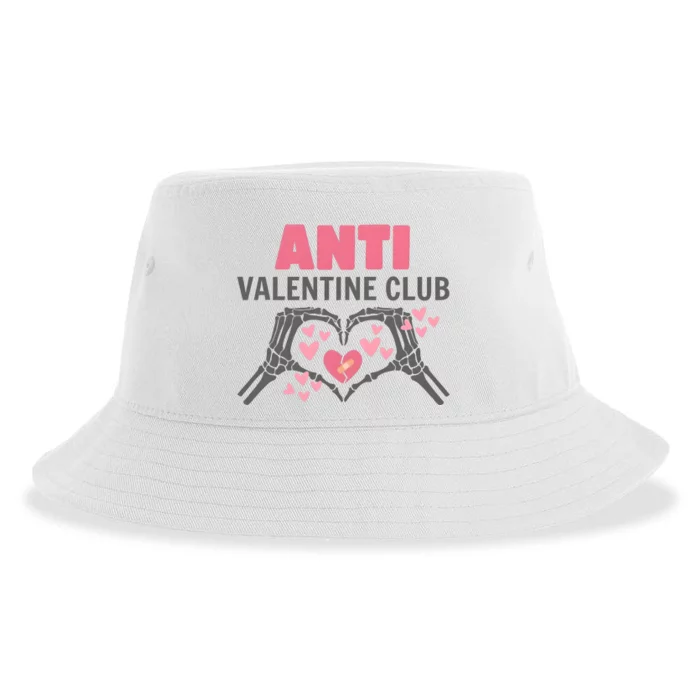 Anti Valentines Day Funny Skeleton Heart Anti Valentine Club Sustainable Bucket Hat