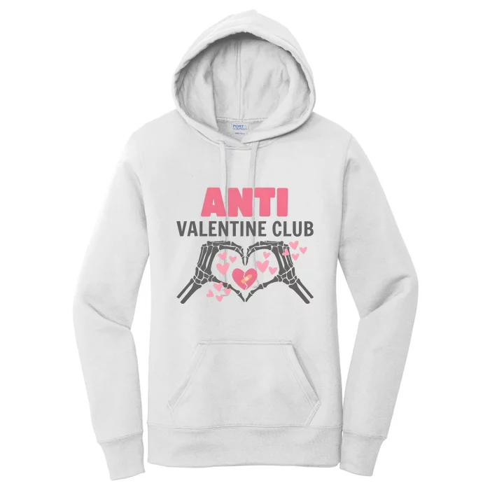 Anti Valentines Day Funny Skeleton Heart Anti Valentine Club Women's Pullover Hoodie