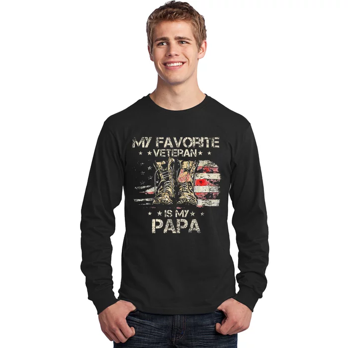 Army Veterans Day My Favorite Veteran Is My Papa Dad Kids Long Sleeve Shirt