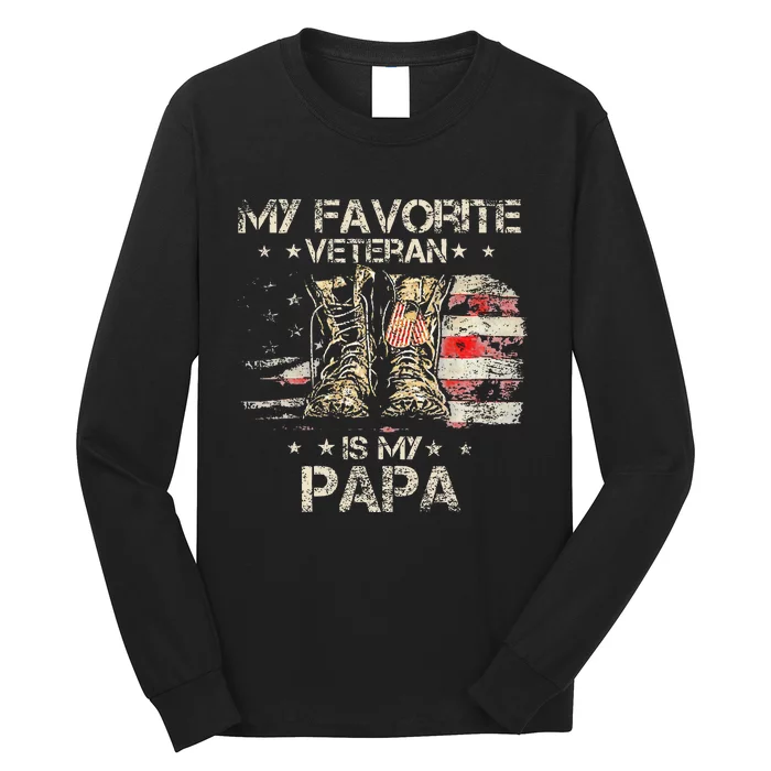 Army Veterans Day My Favorite Veteran Is My Papa Dad Kids Long Sleeve Shirt