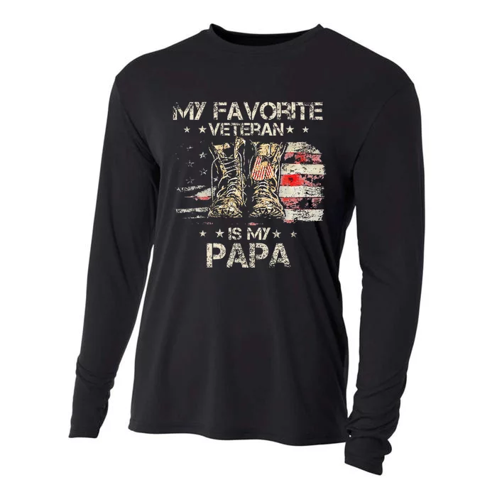 Army Veterans Day My Favorite Veteran Is My Papa Dad Kids Cooling Performance Long Sleeve Crew