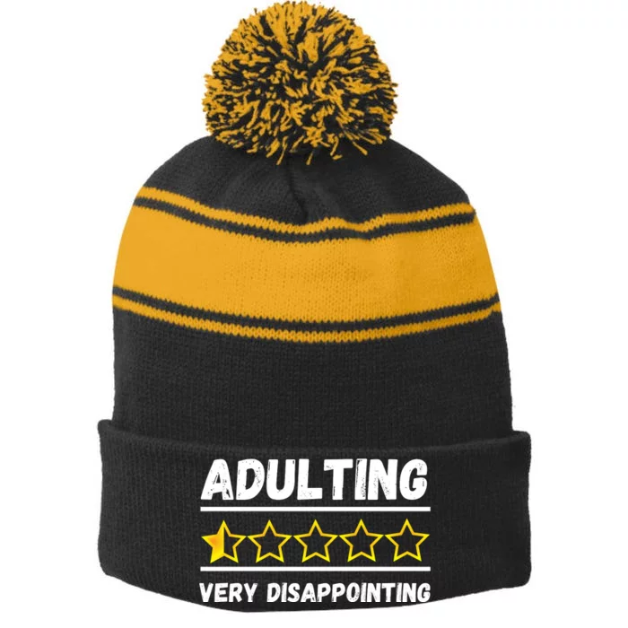 Adulting Very Disappointing Funny Sayings One Star Stripe Pom Pom Beanie