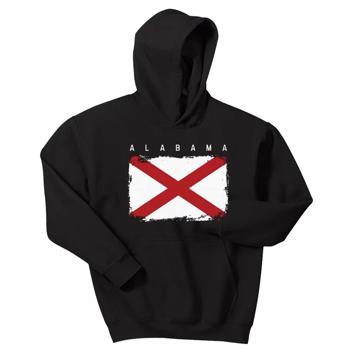 Alabama Vintage Distressed Home State Flag Design Kids Hoodie