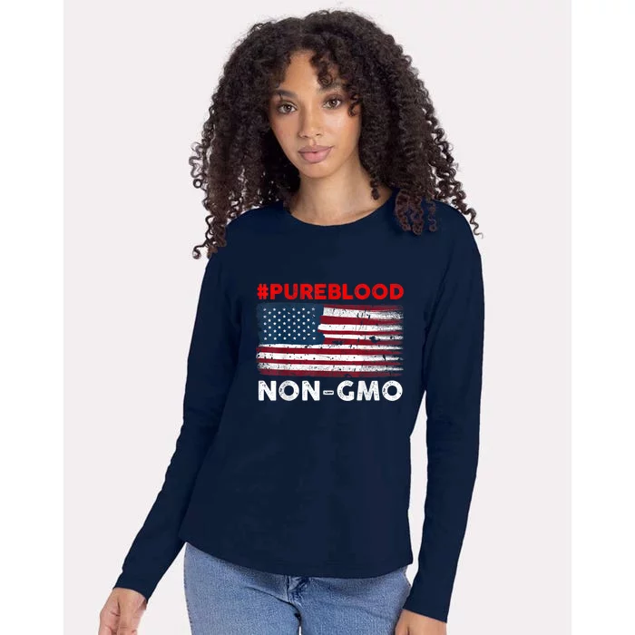 American Vintage Flag Pure Blood Non Gmo Womens Cotton Relaxed Long Sleeve T-Shirt