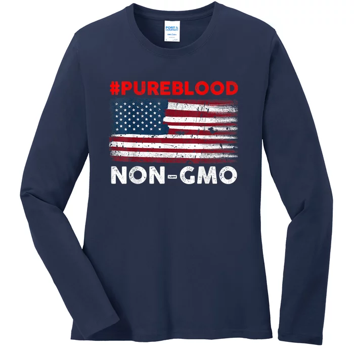 American Vintage Flag Pure Blood Non Gmo Ladies Long Sleeve Shirt