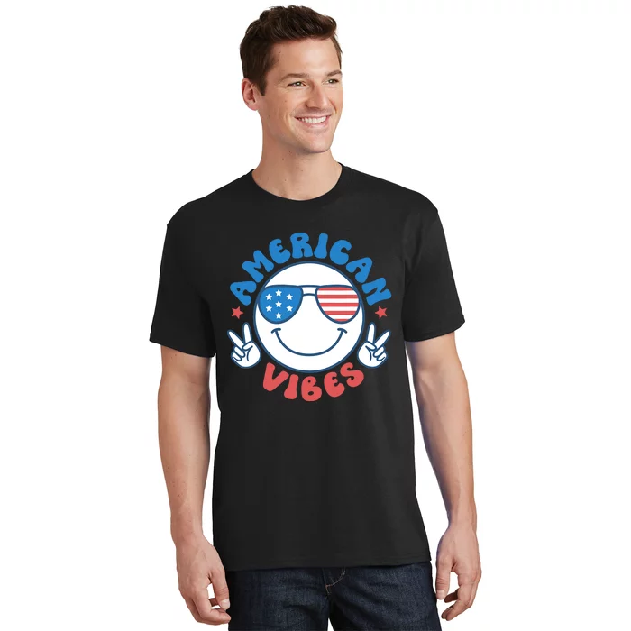 America Vibes Fourth 4th Of July Happy Face Smile Patriotic T-Shirt