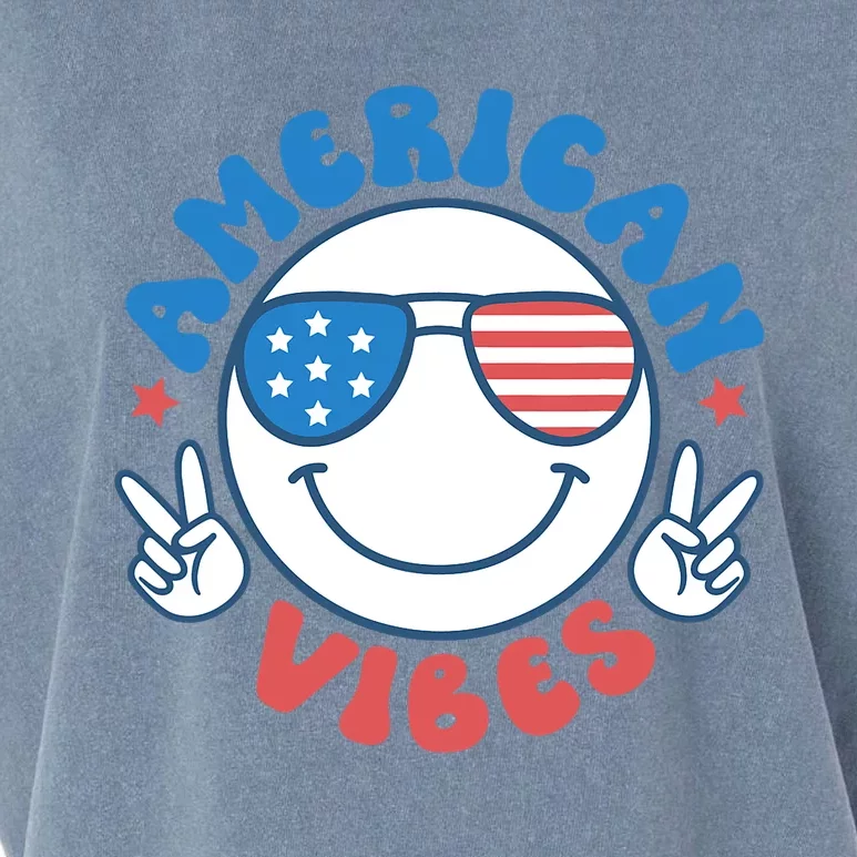 America Vibes Fourth 4th Of July Happy Face Smile Patriotic Garment-Dyed Women's Muscle Tee