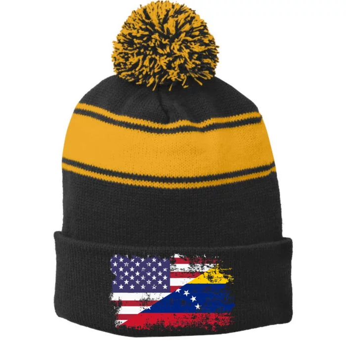 American Venezuela Flag Funny Gift Stripe Pom Pom Beanie