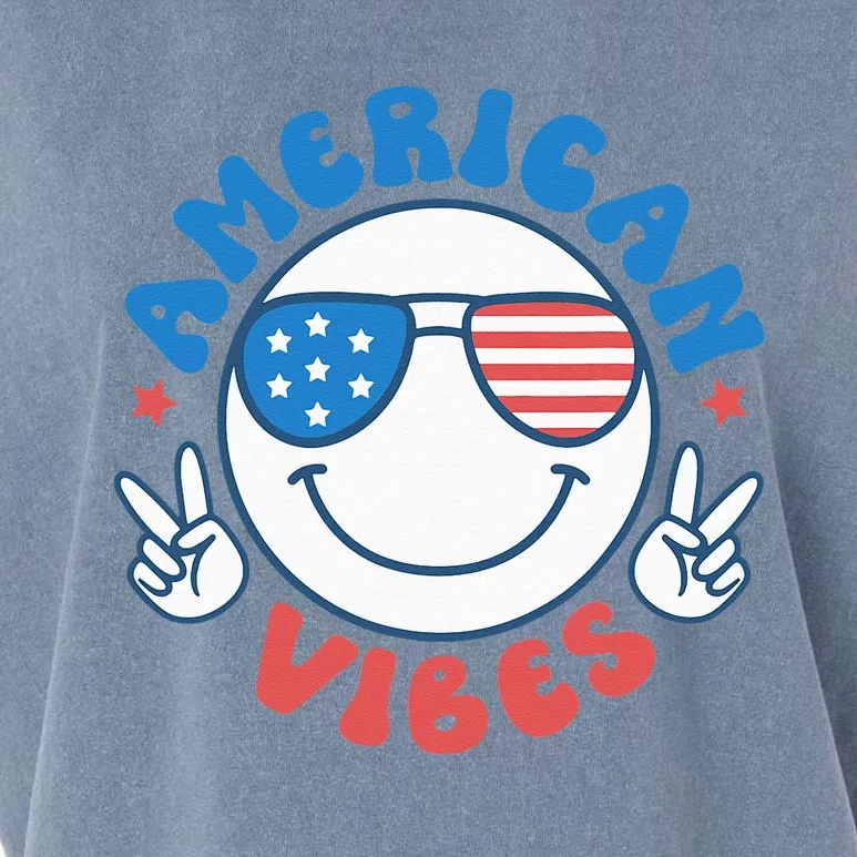 America Vibes Fourth 4th of July Happy Face Smile Patriotic Garment-Dyed Women's Muscle Tee