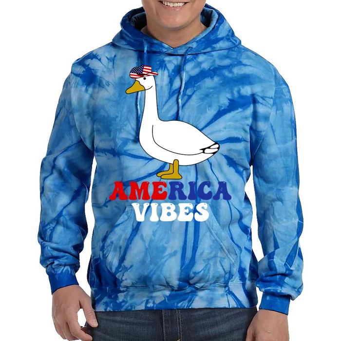 America Vibes Funny Silly Goose Cow Hat 4th Of July Gift Tie Dye Hoodie