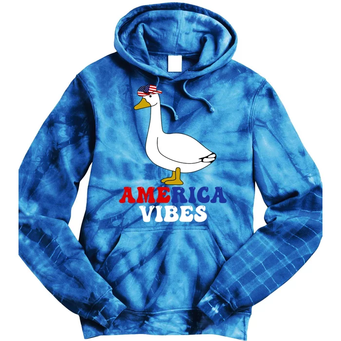 America Vibes Funny Silly Goose Cow Hat 4th Of July Gift Tie Dye Hoodie