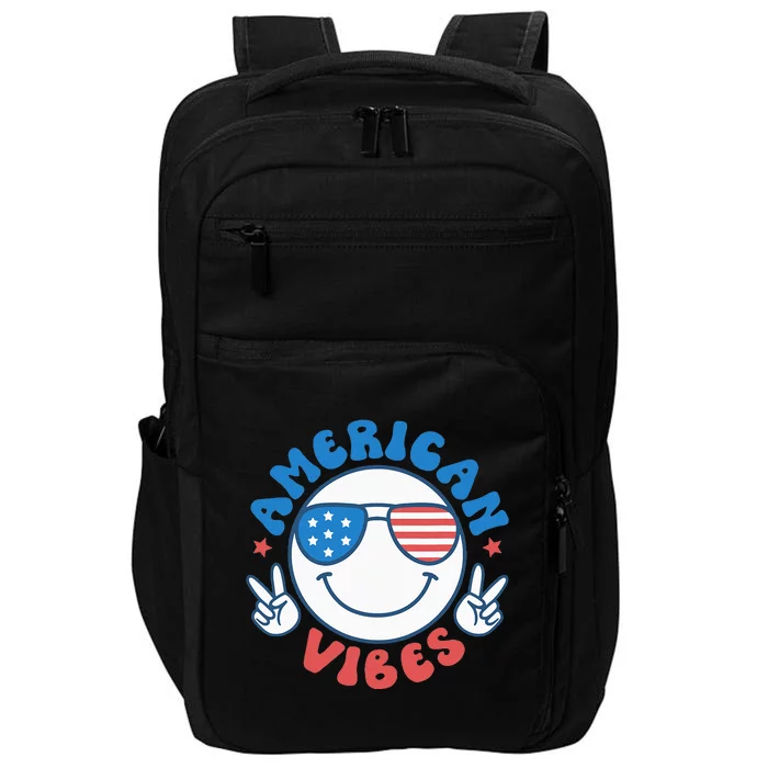 America Vibes Fourth 4th of July Happy Face Smile Patriotic Impact Tech Backpack