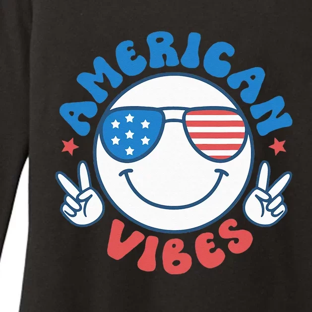 America Vibes Fourth 4th of July Happy Face Smile Patriotic Womens CVC Long Sleeve Shirt