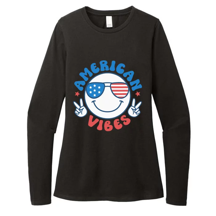 America Vibes Fourth 4th of July Happy Face Smile Patriotic Womens CVC Long Sleeve Shirt