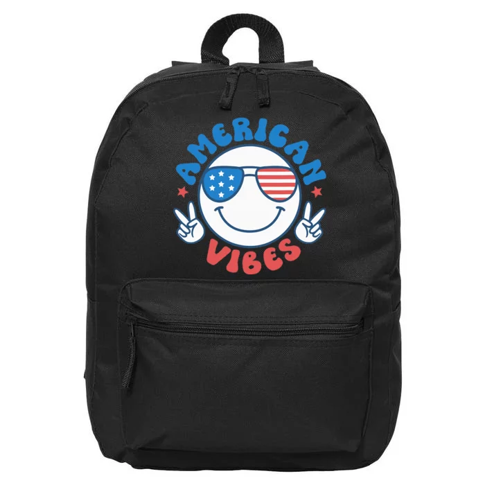 America Vibes Fourth 4th of July Happy Face Smile Patriotic 16 in Basic Backpack