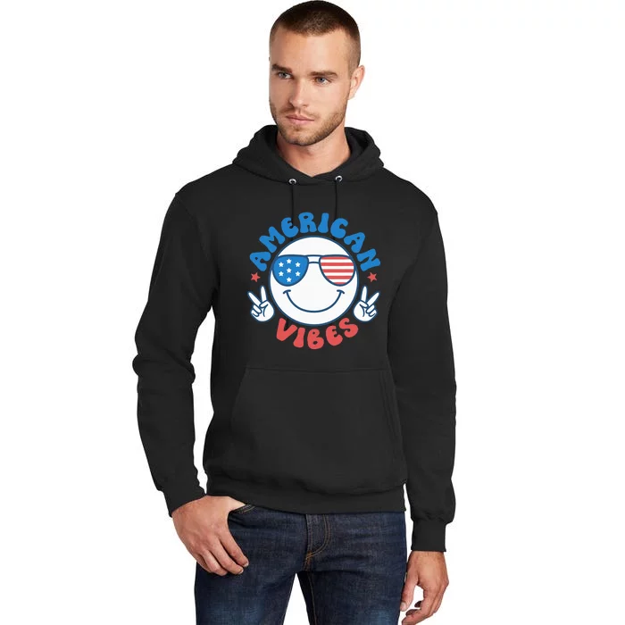 America Vibes Fourth 4th of July Happy Face Smile Patriotic Tall Hoodie