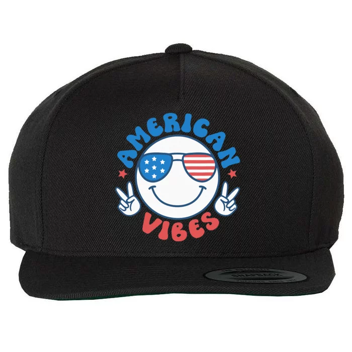 America Vibes Fourth 4th of July Happy Face Smile Patriotic Wool Snapback Cap