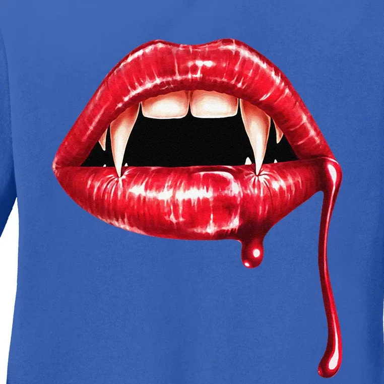 Awesome Vampire Fangs Lips Halloween Trick Or Treat Ladies Long Sleeve Shirt