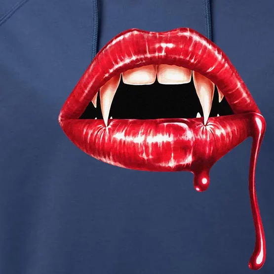 Awesome Vampire Fangs Lips Halloween Trick Or Treat Performance Fleece Hoodie