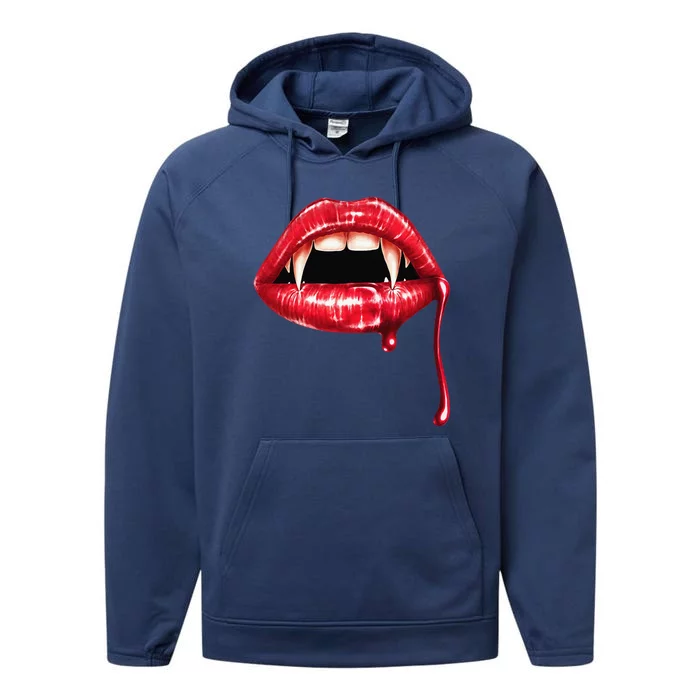 Awesome Vampire Fangs Lips Halloween Trick Or Treat Performance Fleece Hoodie