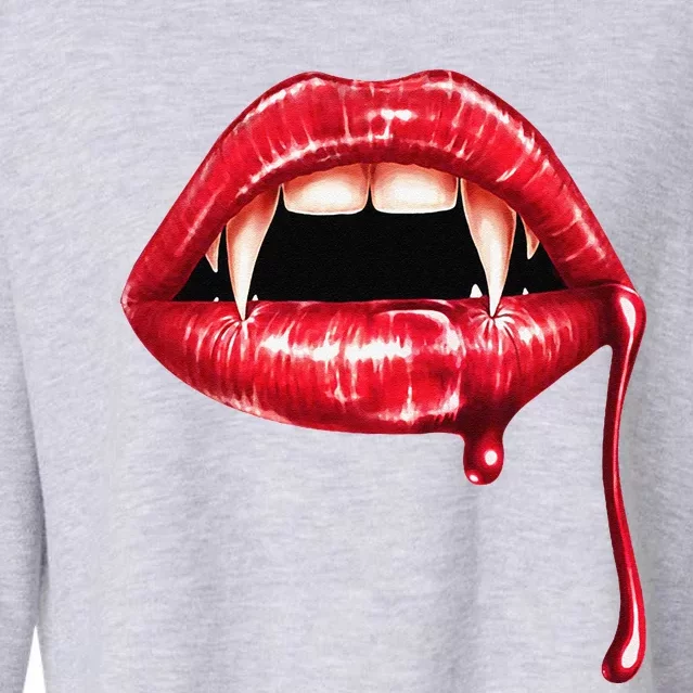 Awesome Vampire Fangs Lips Halloween Trick Or Treat Cropped Pullover Crew