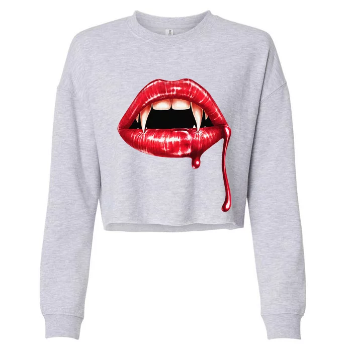 Awesome Vampire Fangs Lips Halloween Trick Or Treat Cropped Pullover Crew