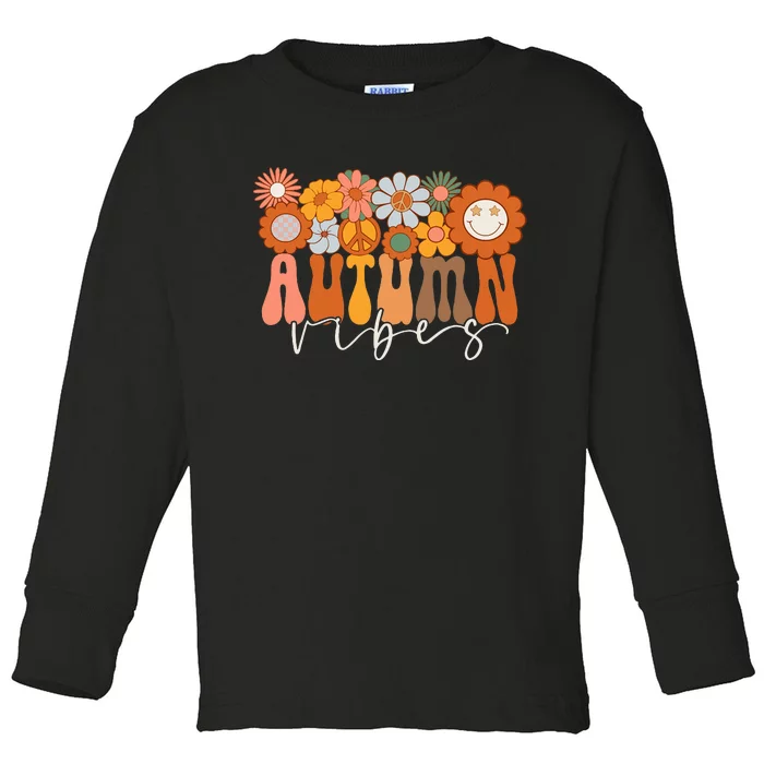 Autumn Vibes Groovy Design Fall Lover Thanksgiving Day Toddler Long Sleeve Shirt