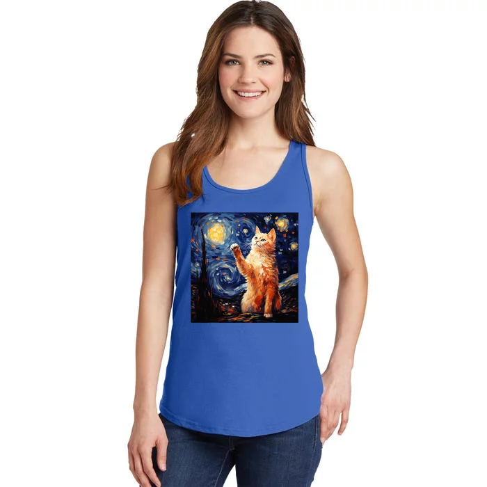 Art Van Gogh Starry Night Cat Gifts For Cats Lover Mom Dad Ladies Essential Tank