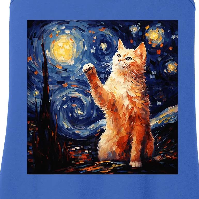 Art Van Gogh Starry Night Cat Gifts For Cats Lover Mom Dad Ladies Essential Tank