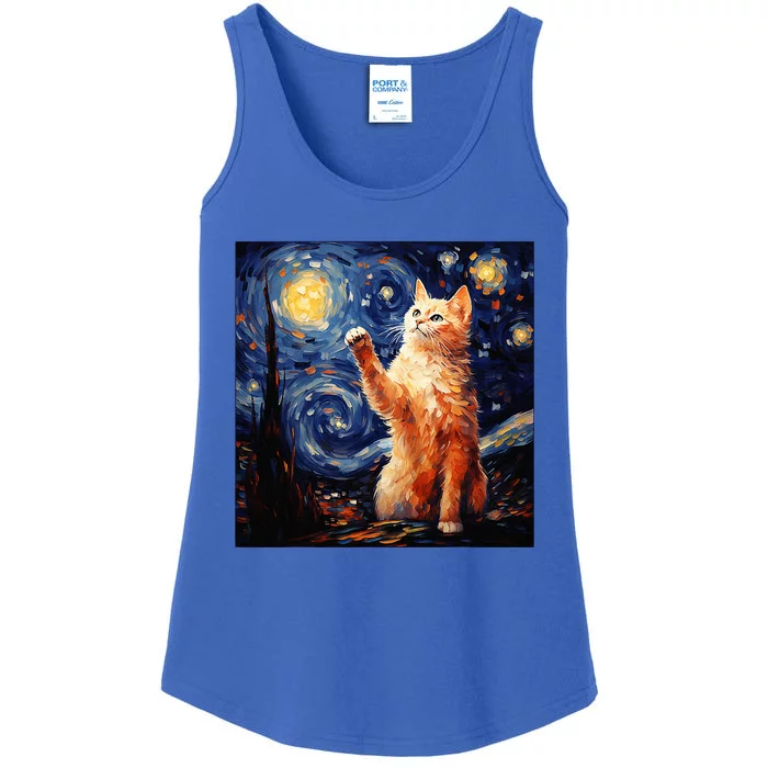 Art Van Gogh Starry Night Cat Gifts For Cats Lover Mom Dad Ladies Essential Tank