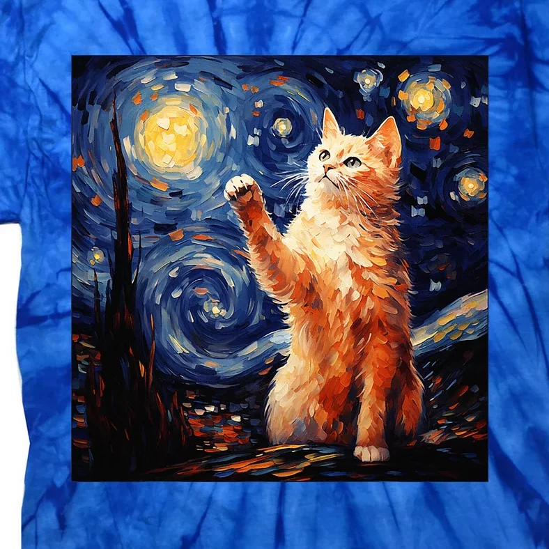 Art Van Gogh Starry Night Cat Gifts For Cats Lover Mom Dad Tie-Dye T-Shirt