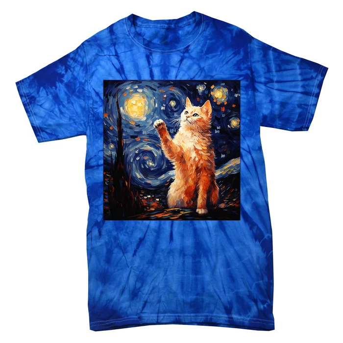 Art Van Gogh Starry Night Cat Gifts For Cats Lover Mom Dad Tie-Dye T-Shirt