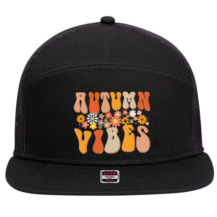 Autumn Vibes Groovy Design Fall Lover Thanksgiving Day 7 Panel Mesh Trucker Snapback Hat