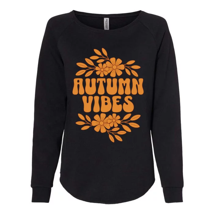 Autumn Vibes Groovy Floral Retro Fall Graphic Womens California Wash Sweatshirt