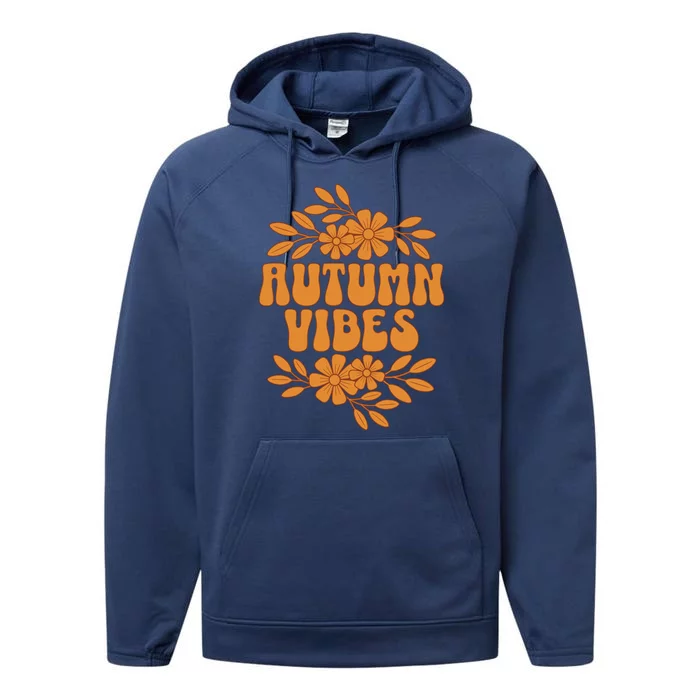 Autumn Vibes Groovy Floral Retro Fall Graphic Performance Fleece Hoodie