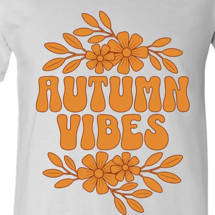 Autumn Vibes Groovy Floral Retro Fall Graphic V-Neck T-Shirt