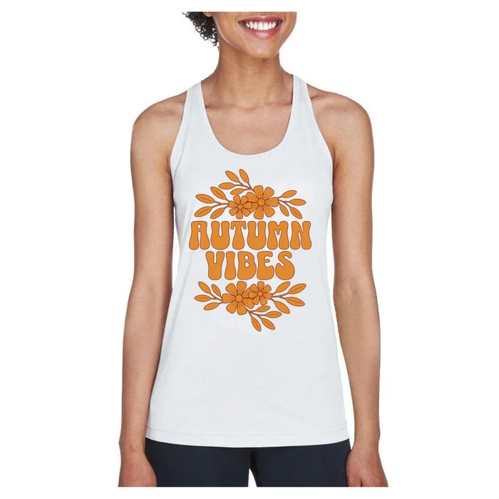 Autumn Vibes Groovy Floral Retro Fall Graphic Women's Racerback Tank