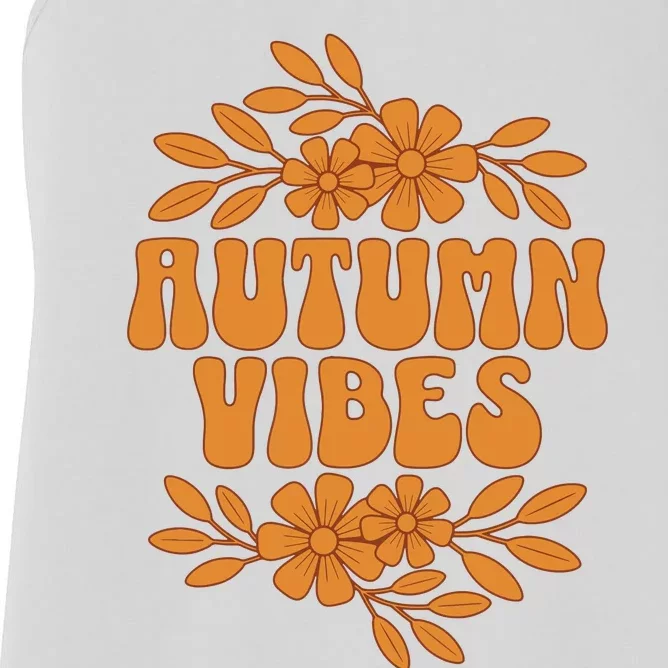 Autumn Vibes Groovy Floral Retro Fall Graphic Women's Racerback Tank