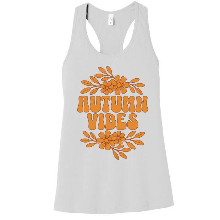 Autumn Vibes Groovy Floral Retro Fall Graphic Women's Racerback Tank