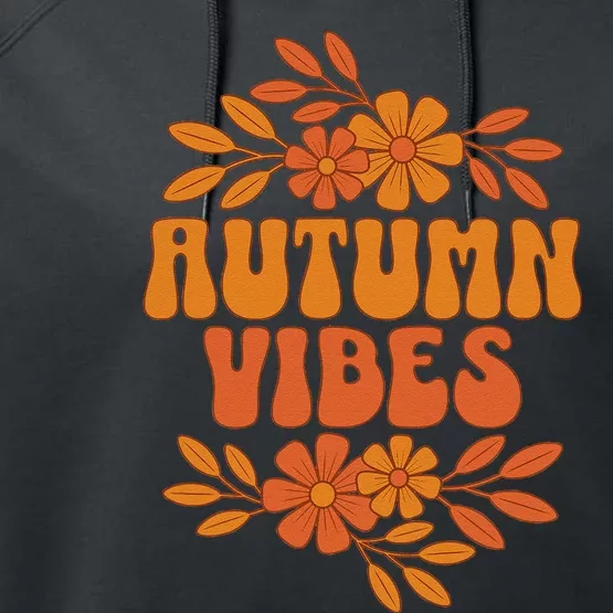 Autumn Vibes Groovy Floral Retro Fall Performance Fleece Hoodie