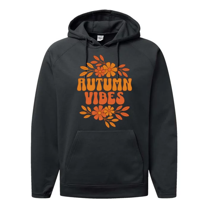 Autumn Vibes Groovy Floral Retro Fall Performance Fleece Hoodie