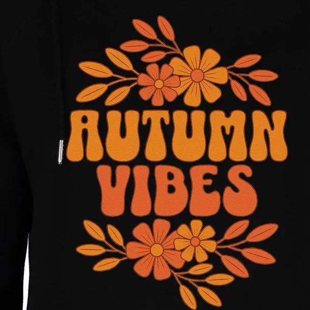 Autumn Vibes Groovy Floral Retro Fall Womens Funnel Neck Pullover Hood