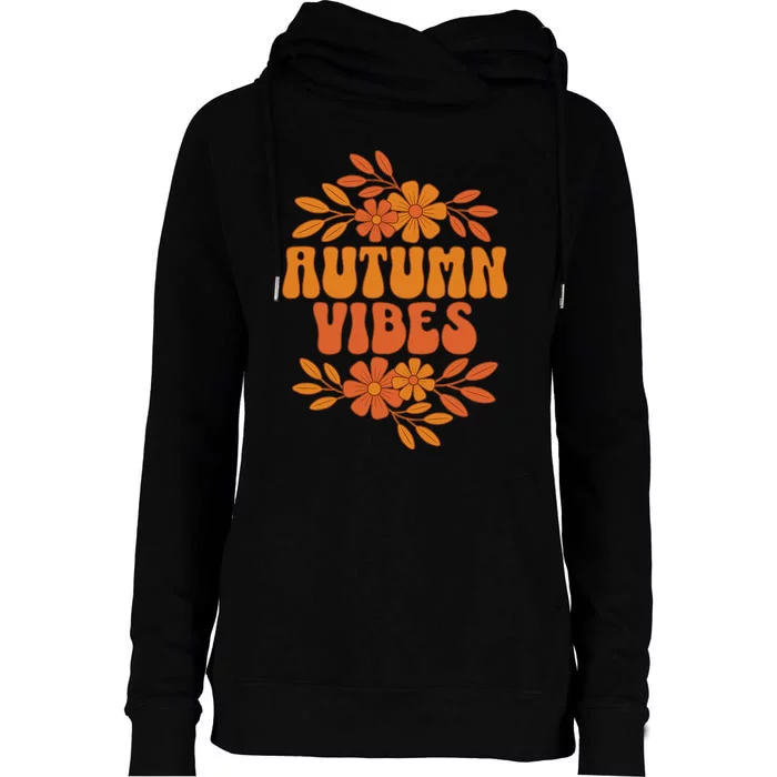 Autumn Vibes Groovy Floral Retro Fall Womens Funnel Neck Pullover Hood