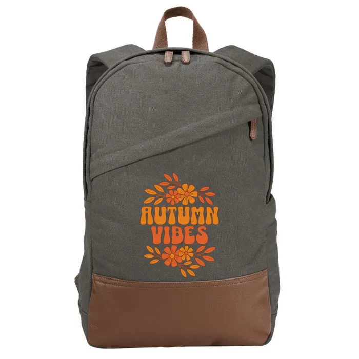 Autumn Vibes Groovy Floral Retro Fall Cotton Canvas Backpack