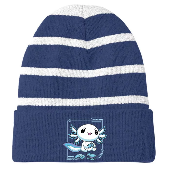 Axolotl Video Games Gamer Striped Beanie with Solid Band