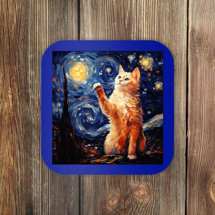 Art Van Gogh Starry Night Cat Gifts For Cats Lover Mom Dad Coaster