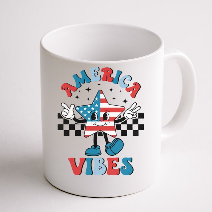 America Vibes Happy Face Smile 4th Of July American Flag Gift Front & Back Coffee Mug