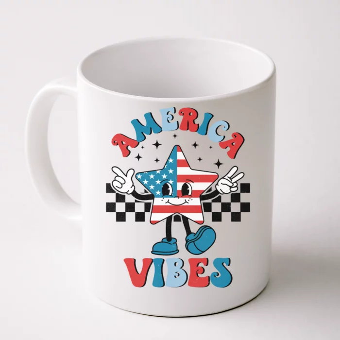 America Vibes Happy Face Smile 4th Of July American Flag Gift Front & Back Coffee Mug